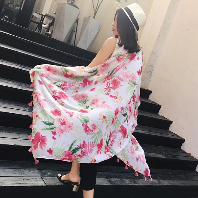 Sun Protection Luxury Women Scarf Pink Scarves Silk Muslim Head Solid Print Floral Wrap Fashion
