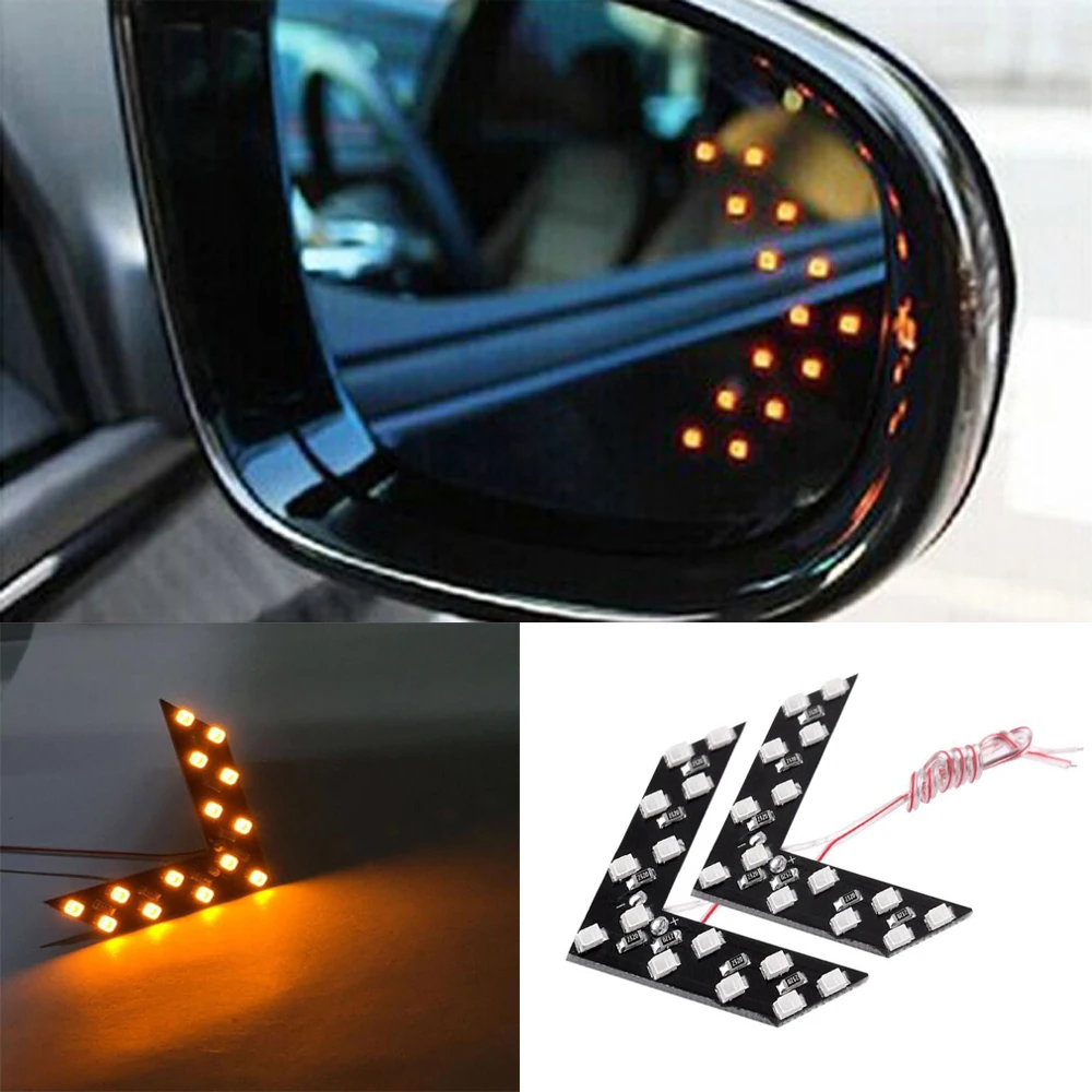 

2x Car Styling LED Turn Signal Light Rear View Mirror Arrow Panels Indicator Light Rearview Mirror Signal bulb 12V 14 SMD Yellow