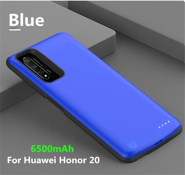 6500 мАч Расширенный чехол для телефона с аккумулятором для huawei Honor 20 чехол для зарядки аккумулятора для huawei Nova 5T Портативный внешний аккумулятор - Цвет: Blue For Honor 20