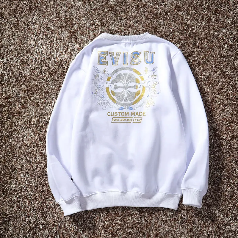 Аутентичный Evisu зимний мужской Повседневный свитер теплый дышащий модный хлопок плюс бархат с длинным рукавом женская одежда для влюбленных - Цвет: 123