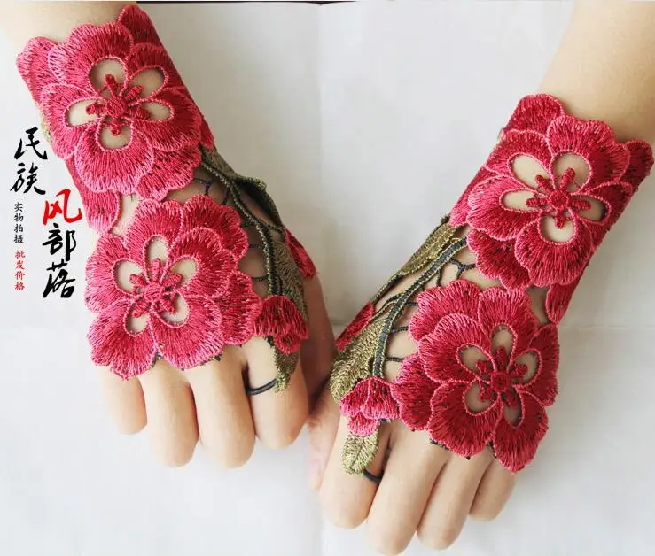 Вышитые перчатки Китайские Этнические перчатки Цветочные перчатки женские