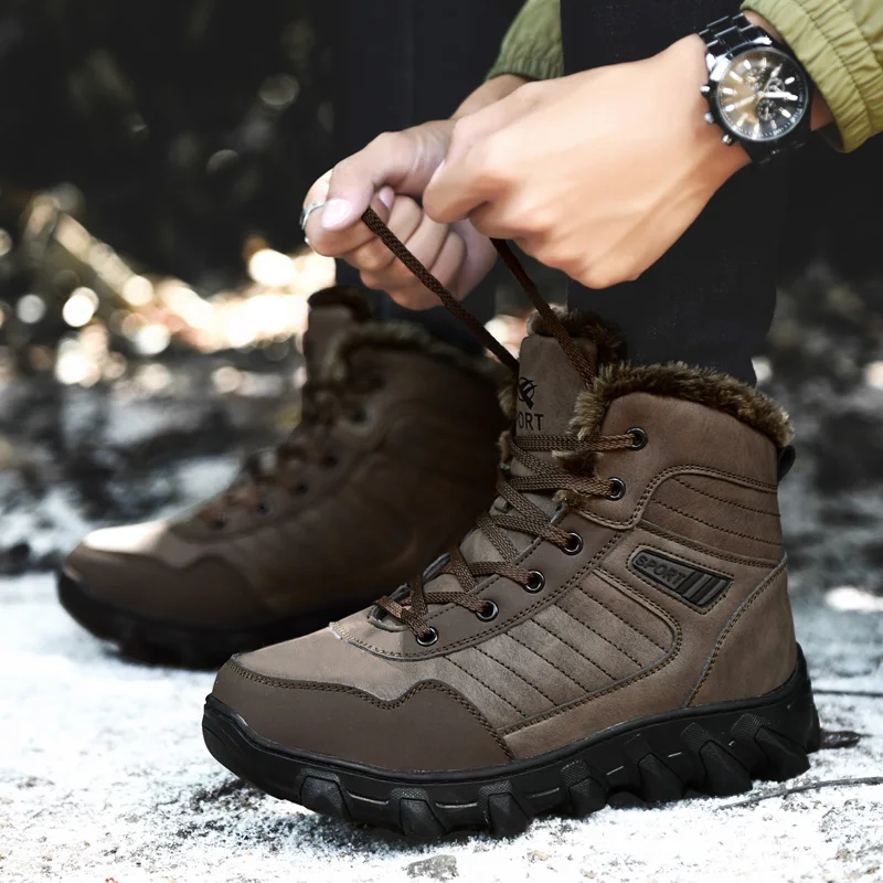

Large size 39-48 Men Boots Winter With Fur 2019 Warm Snow Boots Men Winter Boots Men Footwear Fashion Rubber Ankle Shoes men