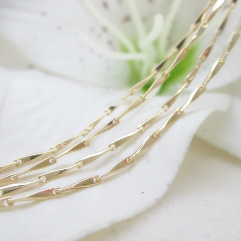 

K color filled Gold color thin flat leaf Chains for making DIY jewelry accessories 1.1mm 1 meter