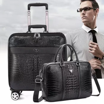 

Men business 2PCS/SET pu rolling luggage with handbag 16/20/24 inch boarding travel suitcase on wheel luxury high quality valise