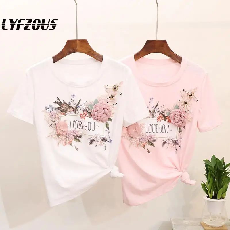 LYFZOUS белая футболка для девочек летняя новая Корейская Милая с короткими