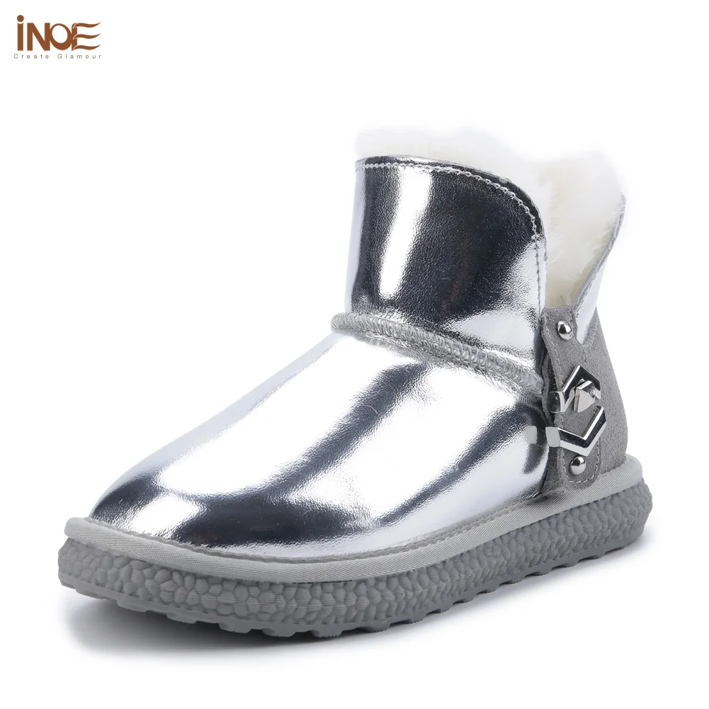 Good Buy Winter Boots Shoes Flats-Buckle Ankle Waterproof Women Fur for Warm Lined INOE Real-Sheep-Fur wxQKM599lEJ