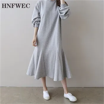 

Autumn and Spring Dress Women 2020 New Solid Color Fashion Casual Ladies Dress Long Sleeve Cotton Women Clothing V647