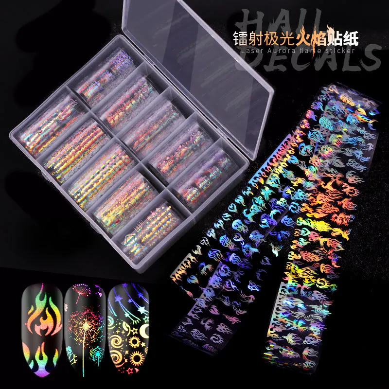 

Nail Star Sticker New Laser Flame European and American Popular Elements Nail Sticker Female Nail Sticker 10 Styles Mix 4cm