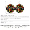 Voikukka Jewelry African Ethnic Fabric Pattern Leaf Wood Double Sides Print Round Drop Dangle Women Earrings Accessories 2