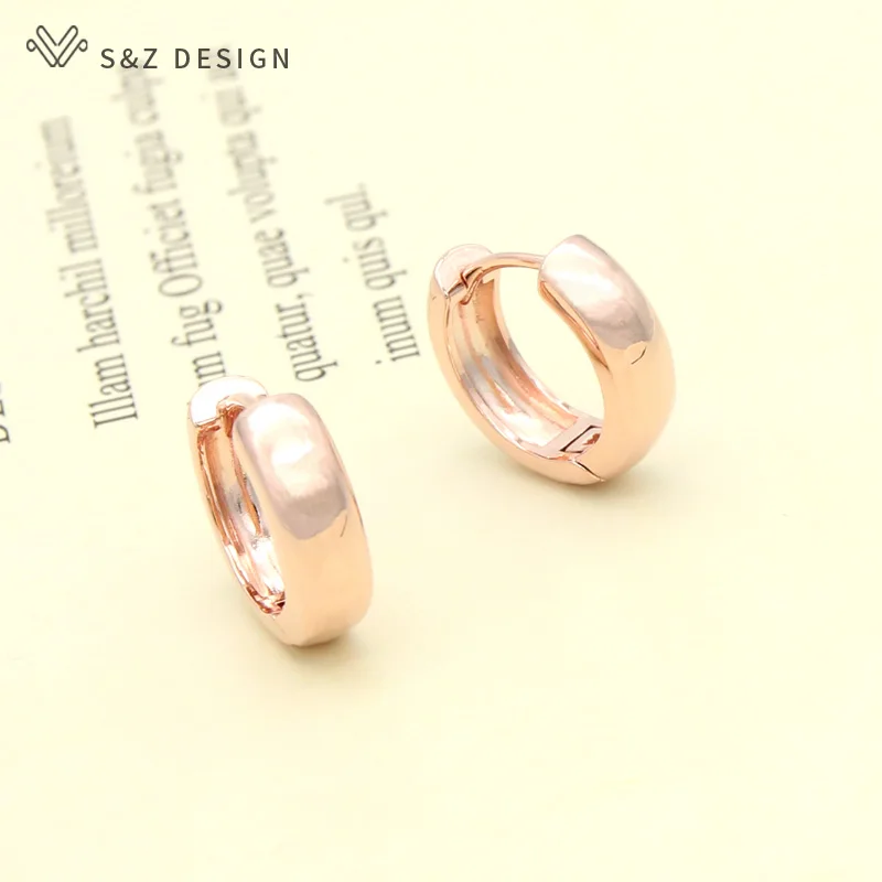 S&Z DESIGN New Arrivals Smooth Arc Metal Dangle Earrings For Women Girl Jewelry 585 Rose Gold Color Eardrop