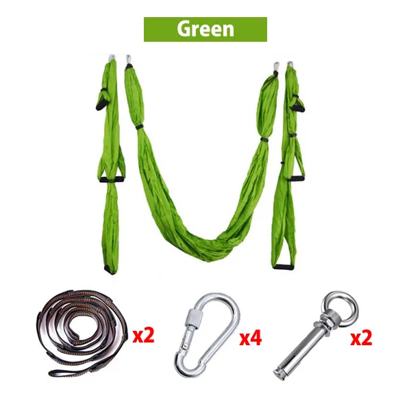 Green Полный набор 6 ручек антигравитационный подвесной гамак для йоги Йога-гамак трапеции Йога инверсия упражнения устройство домашний тренажерный зал подвесной ремень - Цвет: Green