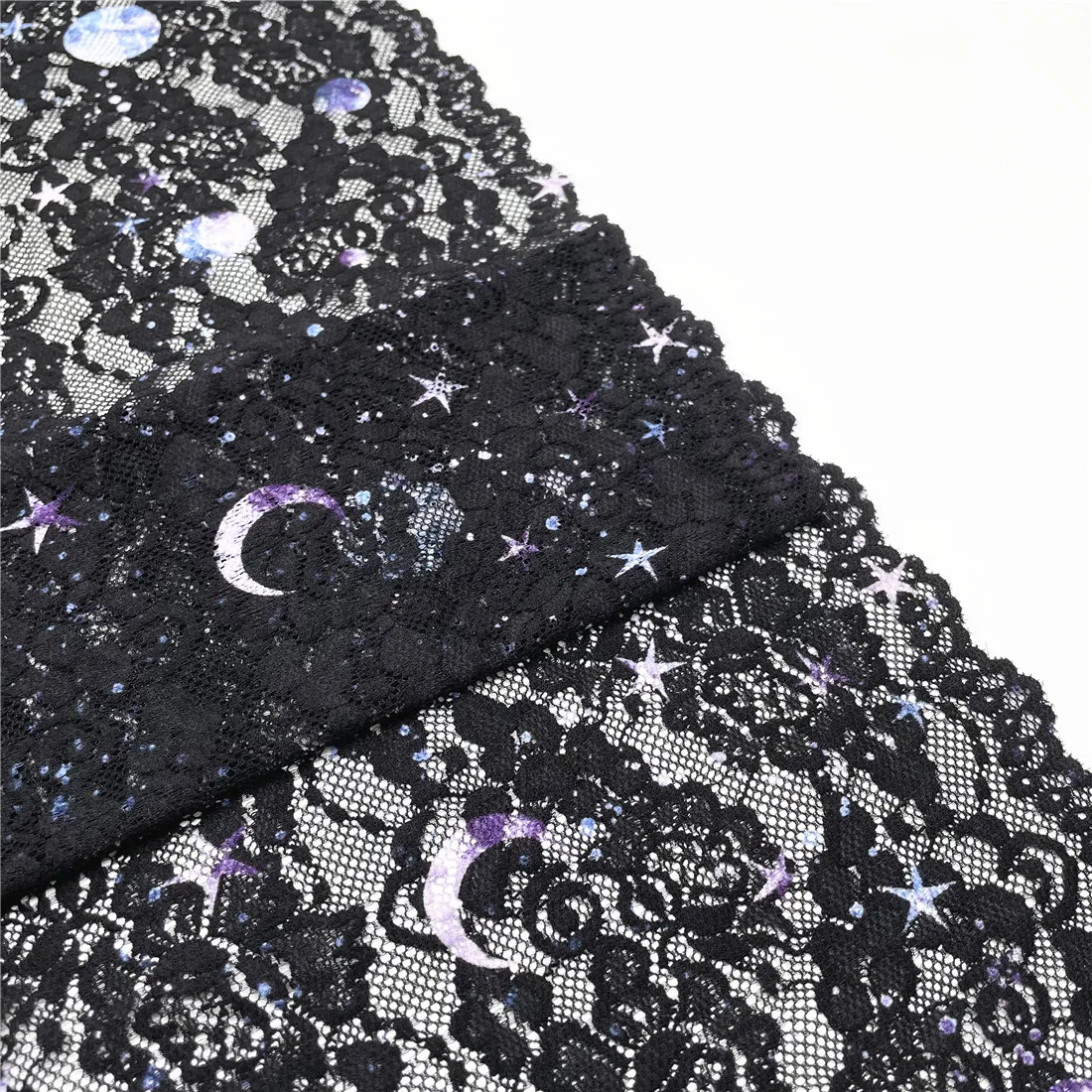 3M/lot Width28cm Star Moon Night Black Wide Elastic Lace Trim Skirt Hem Underwear Sewing Craft DIY Apparel Fabrics Lace Lingerie 2