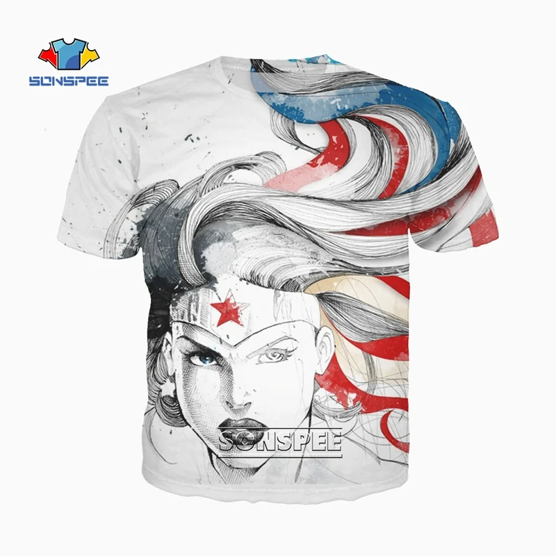 

SONSPEE 3D Print Female Superhero Wonder Woman T-shirts Harajuku Men 3D Print T-Shirt Sexy Vintage Short Sleeve Tops Tee Shirt
