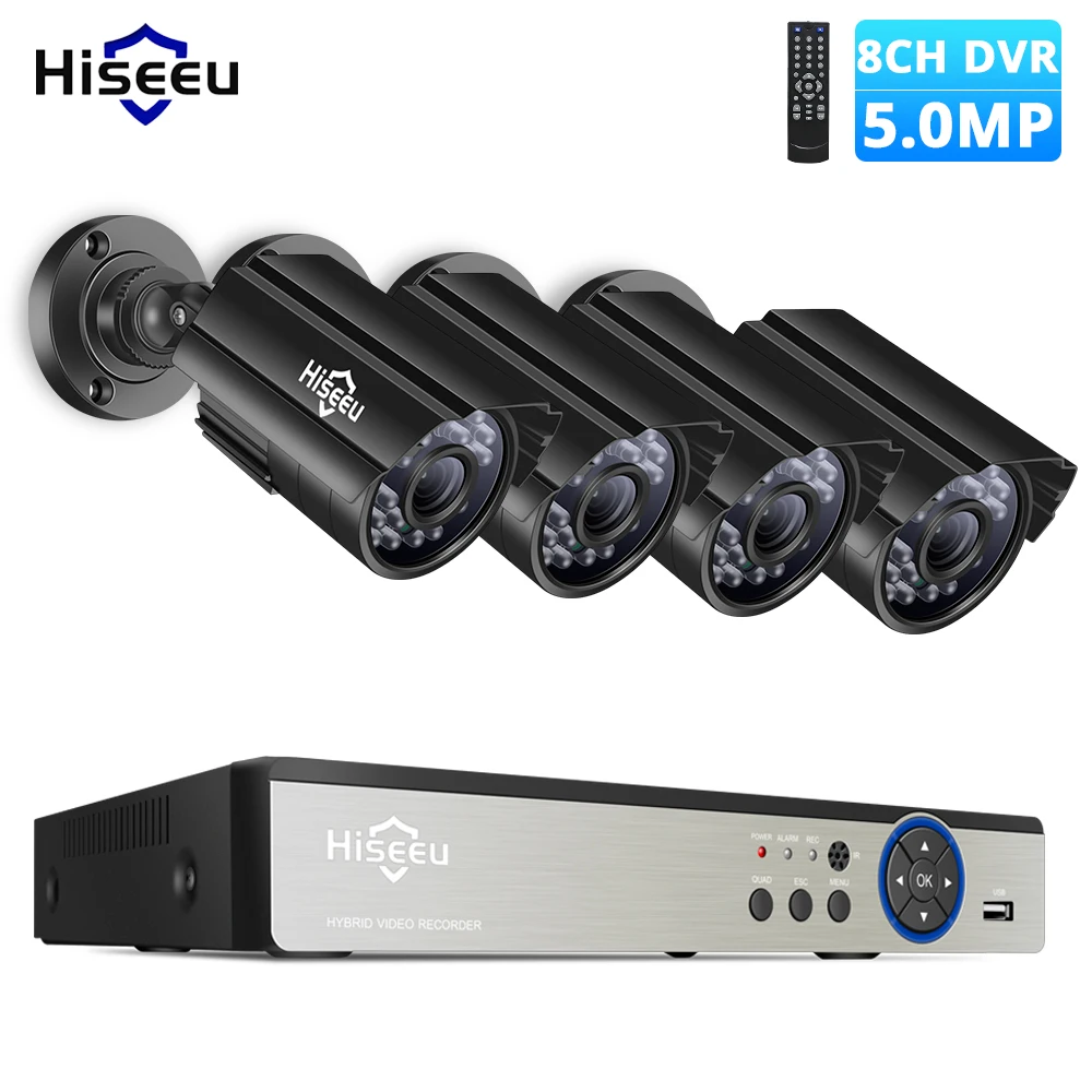 Камера видеонаблюдения Hiseeu 8 каналов 5 МП AHD DVR 4 шт. погодозащищенный объектив 3 6