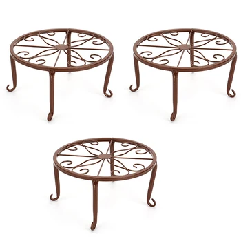 

3Pcs Metal Potted Plant Stand Floor Flower Pot Rack Decorative Pot Garden Container Round Supports Rack