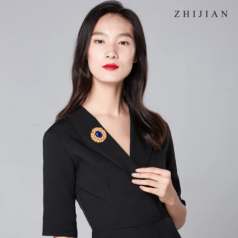 ZHIJIAN, брошь, ручная работа, букет, Лапис, 925 серебро, медь, кулон, лаконичный стиль