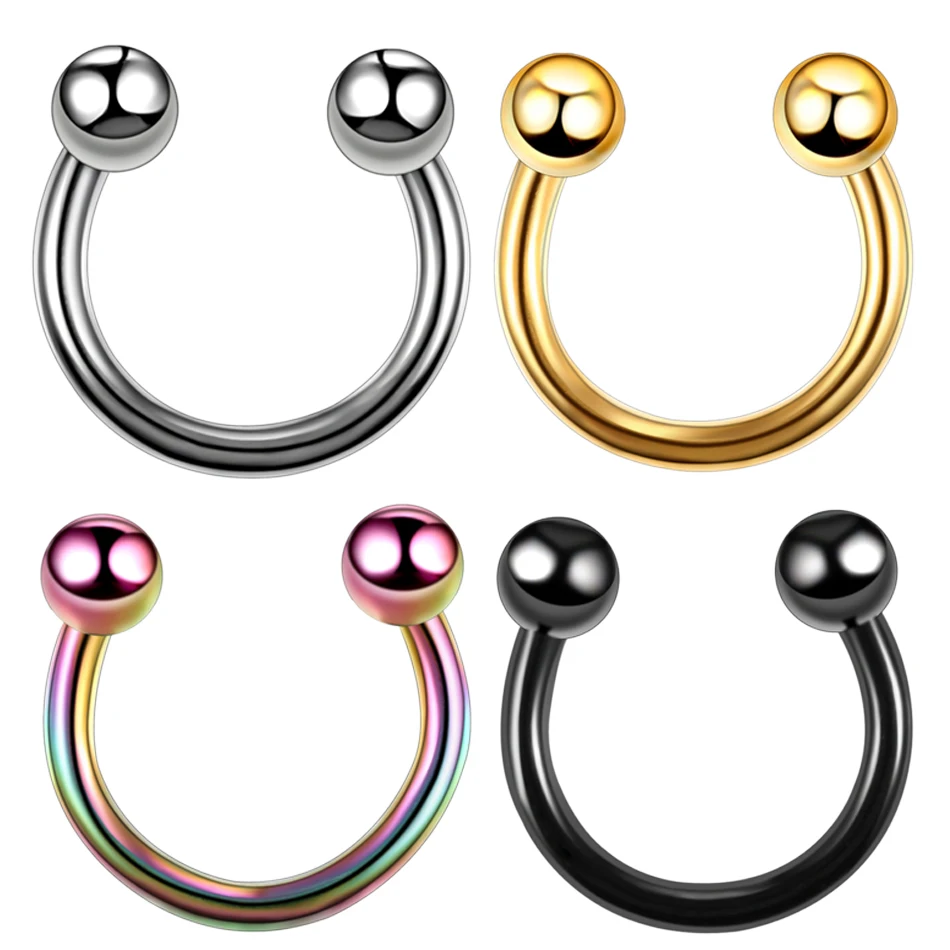 

10Pcs/lot Stainless Steel Nostril Nose Ring Lip Rings Earrings Sircular Piercing Ball Horseshoe Ring Nose Hoop Body Jewelry