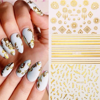 

1 Sheet Bronzing 3D Nail Stickers Flowers Trees Linear Letters Manicures Sliders Picture Nail Decals DIY Nail Art Decoration