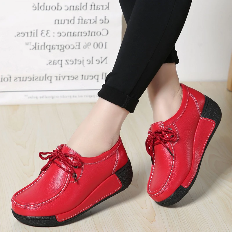 Flats Platform-Sneakers Swing-Shoes Genuine-Leather Women Footwear Black White Ladies
