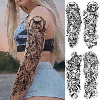 Body Transfer tatuaż tymczasowe tatuaże dla kobiet mężczyzn fałszywe ręka ramię tatuaż rękaw Fox wąż wilk Art Arm wodoodporny tatuaż tanie i dobre opinie Jedna jednostka CN (pochodzenie) 48X17cm Zmywalny tatuaż
