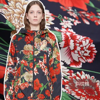 

Stretch satin and twill digital printing fashion fabrics Europe and the United States new big red flower pattern wholesale