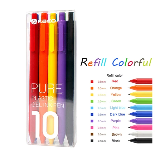 10 Colorful Pen 10 шт./упак. Xiaomi KACO Ручка гелевая ручка 0,5 мм вместимость гладкая чернила прочная подставка Винтаж Цвет Макарон для студентов - Цвет: 10 Colorful Pen
