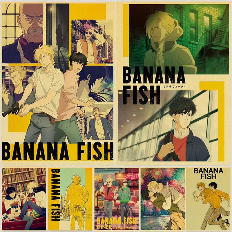 Retro Posters Painting Wall-Stickers Room-Decor Kraft-Paper Movie Banana-Fish Prints