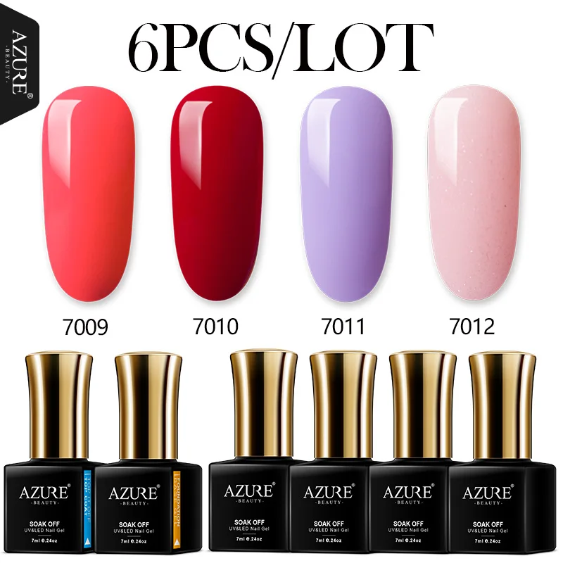 

Azure Beauty 6Pcs/Lot Purple Color Series Led Gel Polish Soak Off Base Coat Top Coat Gel Semi Permanent UV Nail Polish Kits