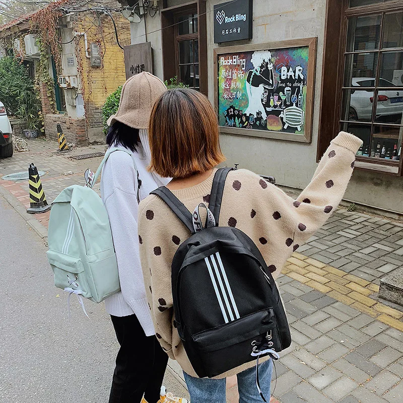 Большой объем Студенческая школьная сумка женский стиль холщовый уличный рюкзак корейский стиль рюкзак ярких цветов с бантом