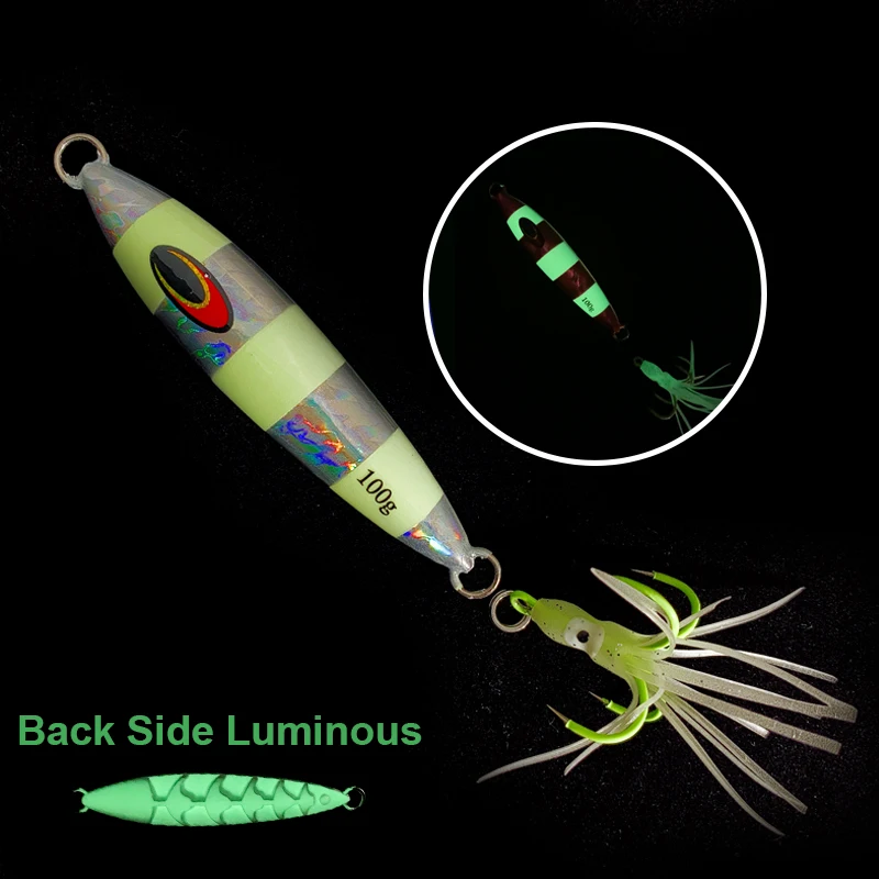 4pcs 100-400g Glow Jig Lures Saltwater Fishing Lures Tuna Jigging Double Hooks 