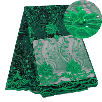 

Green African Tulle Lace Fabrics With Stones Embroidery Net Lace African French Lace High Quality With Beads Wedding