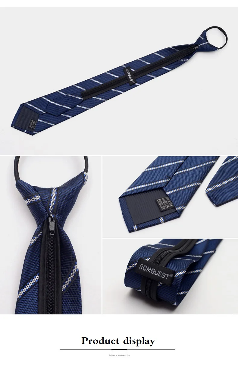 High Quality New Fashion Ties Men Business Worker Zipper 7cm Striped Tie Wedding Neckties for men Designers with Gift Box