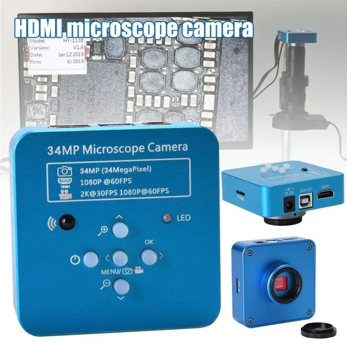 34MP 2K 1080P HDMI USB камера промышленный микроскоп электронный Лупа с управлением Romote для камеры s телефон ремонт FK