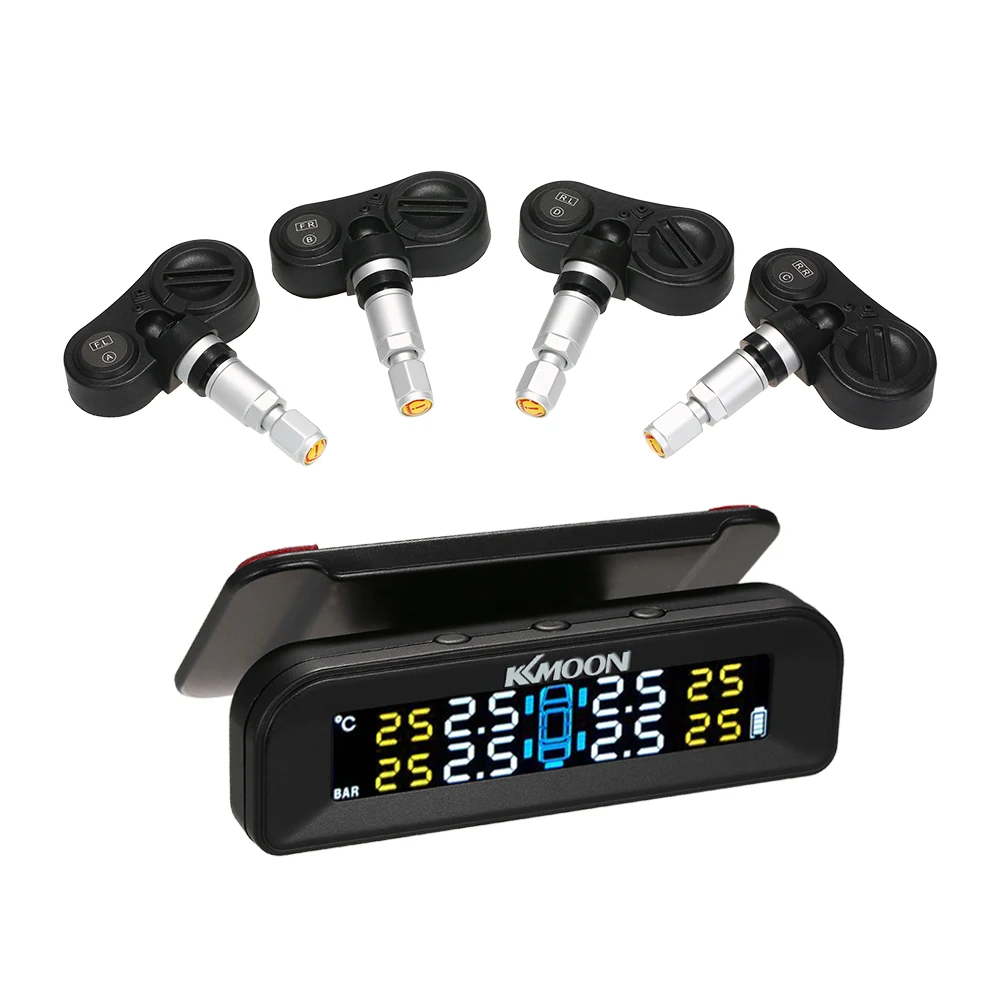 TPMS беспроводная система контроля давления в шинах в реальном времени Солнечная энергия с четким ЖК-дисплеем 4 внутренних датчика функция сигнализации