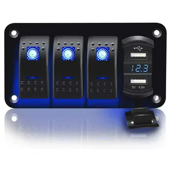 

3Way Motorhome Combination Panel with Blue Light Car Ship Yacht Combination Panel with Usb Cigarette Lighter