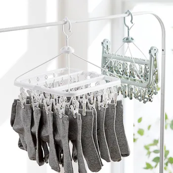 

32 Clips Folding Clothing Rack Laundry Hangers for Clothes Rotatable Foldable Drying Rack for Bra Socks Underware Clothespin