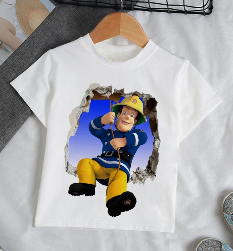 

New Children Cartoon Fireman Sam Printed Funny T Shirt Kids Summer Tops Baby Girls Boys Great Casual Harajuku T-shirt Round Neck