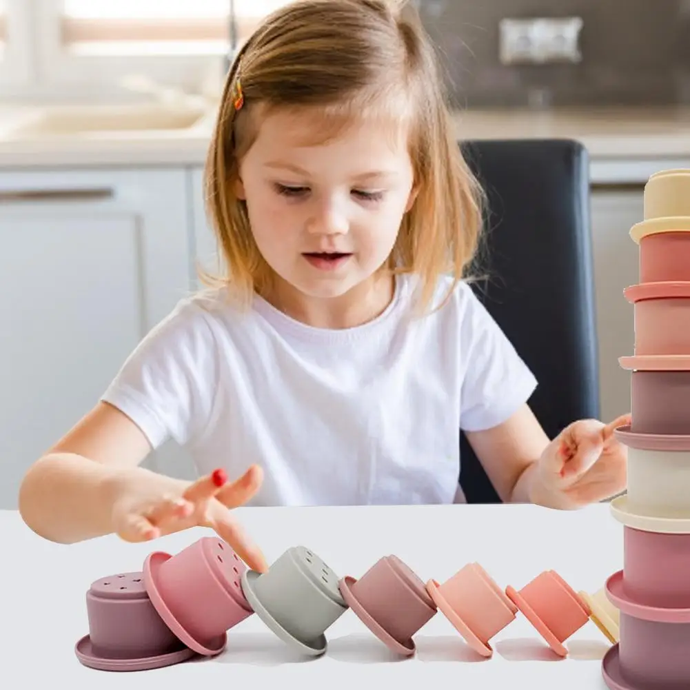 Conjunto de Copos para Bebês Brinquedos de Banho Presente de Natal para Crianças Peças Brinquedos Educativos Torre Dobrável 7 9 Brinquedos e hobbies