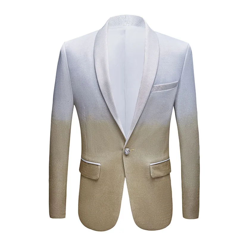 PYJTRL мужской модный градиентный цвет глянцевый золотистый Серебристый приталенный Блейзер сценический костюм для певцов свадебный смокинг для жениха - Цвет: Серый
