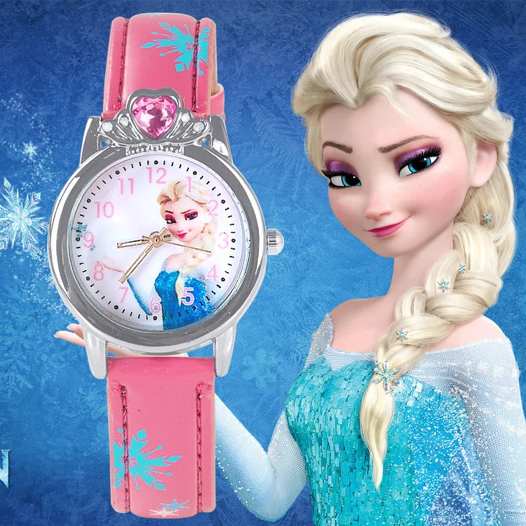New Style Princess Elsa Child Watches Cartoon Anna Crystal Princess Kids Watch For Girls Student Children Clock Wrist Watches afbeelding