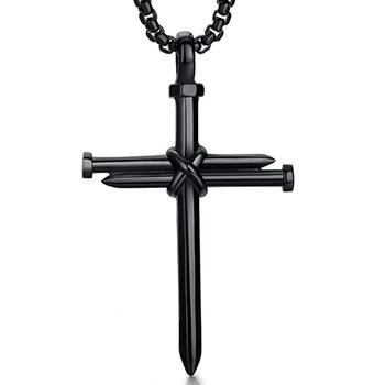 2020 New Fashion Cross Necklace Men Punk Nail Styling Pendant Black Gold Silver Color Chain Creative Necklace Gifts