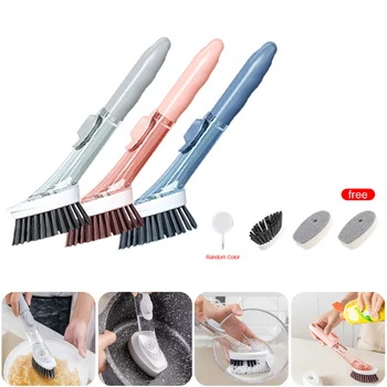 

Long Handle Pot Brush Dish Bowl Washing Cleaning Brush Soap Dispenser Kitchen Sink Scrubber Automatic Sponge Dishwasher Brush