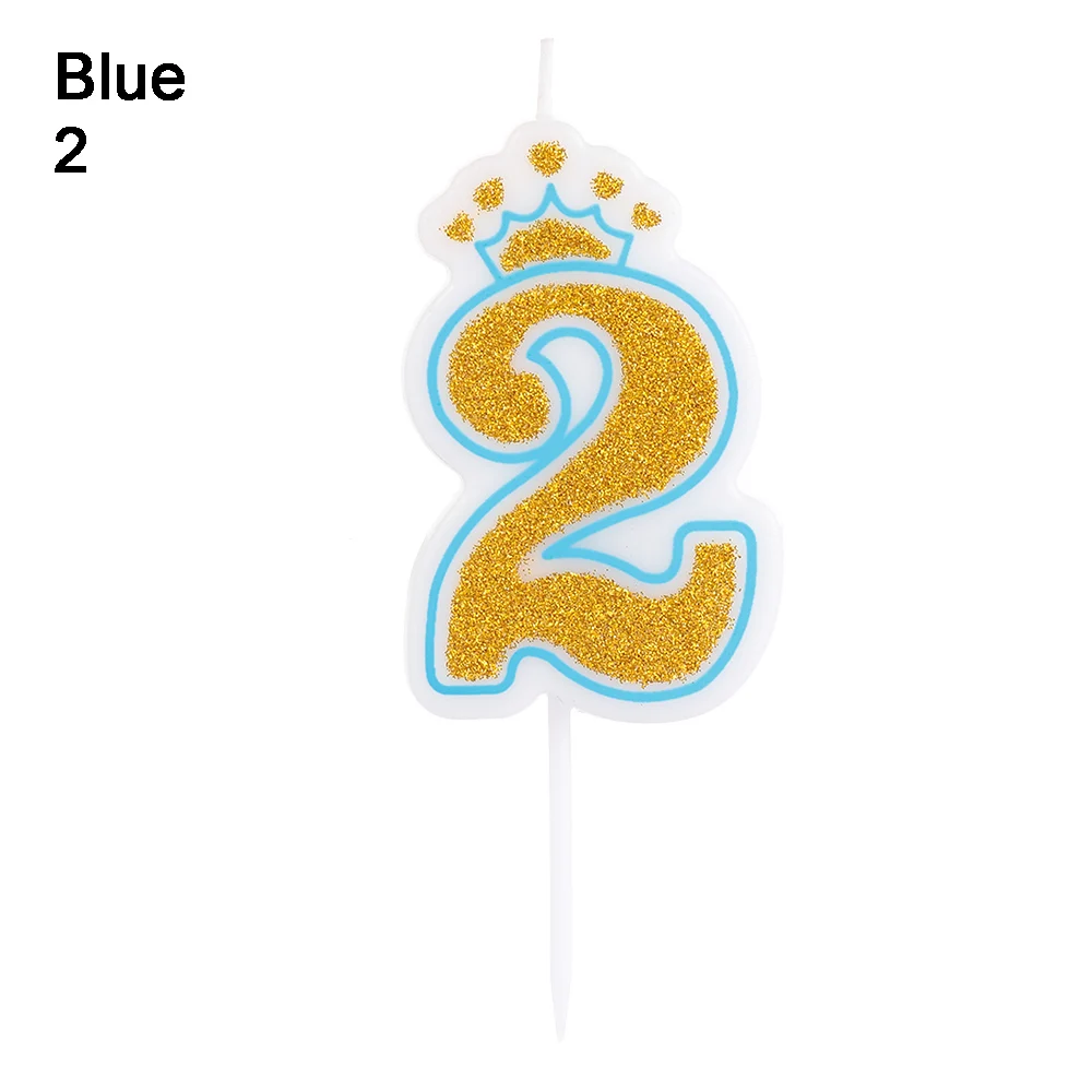 Blue 2 1 шт., креативная корона для торта, свечи с цифрами, топпер для торта, цифровая свеча с днем рождения, украшение для вечеринки, выпечка в подарок, свадебные принадлежности - Цвет: Blue 2