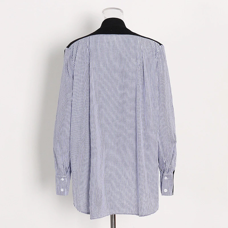 ECRURANI Hit Color Striped Casual Shirts For Women V Neck Long Sleeve Loose Single Breasted Blouses Female 2021 Fashion Clothing