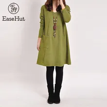 EaseHut Ретро зимнее платье женское с v-образным вырезом с длинным рукавом повседневное 5XL размера плюс платье цельное Mori Girl весеннее платье миди Vestidos