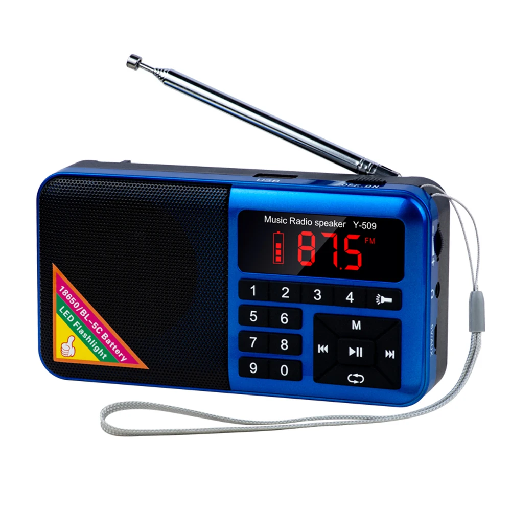 Y-509 портативный FM радио мини цифровой Raido Высокое качество динамик MP3 музыкальный плеер TF карта с светодиодный фонарик экран дисплей