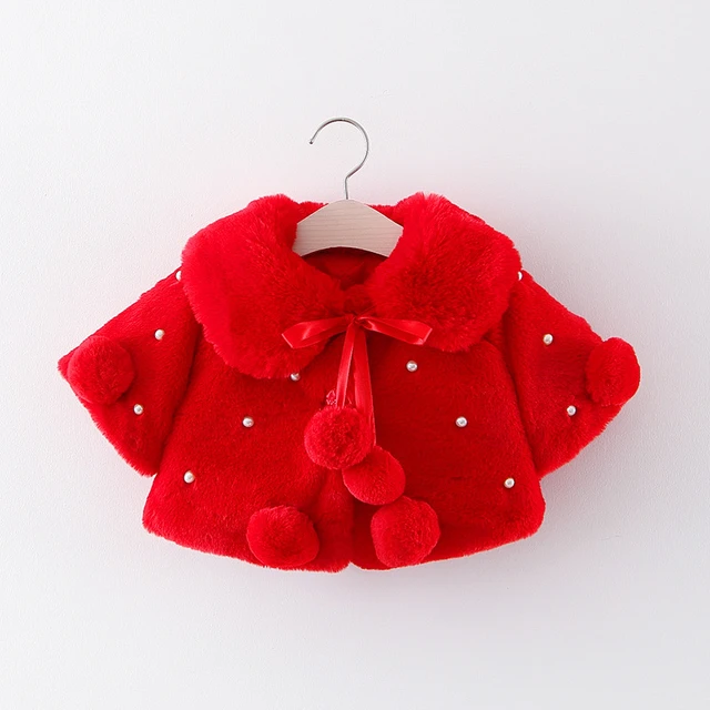 Children Winter coat new baby girl thickeness fur cape for baby Fashion coat cape with balls Cute Kids Clothes 4