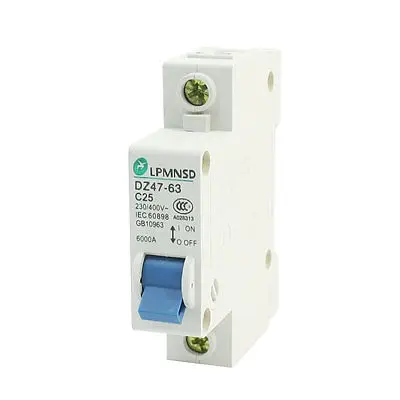 

6000A Breaking Capacity Single Pole Miniature Circuit Breaker 230-400VAC 25A