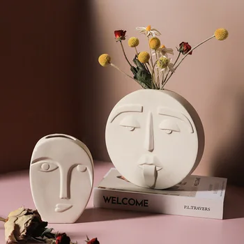 

Nordic Creative Porcelain Flower Pot Home Decor Vase Human Face Design Decoration Home Vase Decoration Home Head Shape Vase