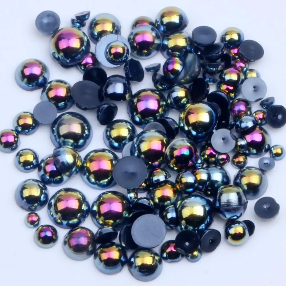 

1000/500pcs 2-5mm and Mixed Size Black AB Glue on ABS Imitation Half Round Pearls Resin Flatback Beads For Craft Jewelry Making